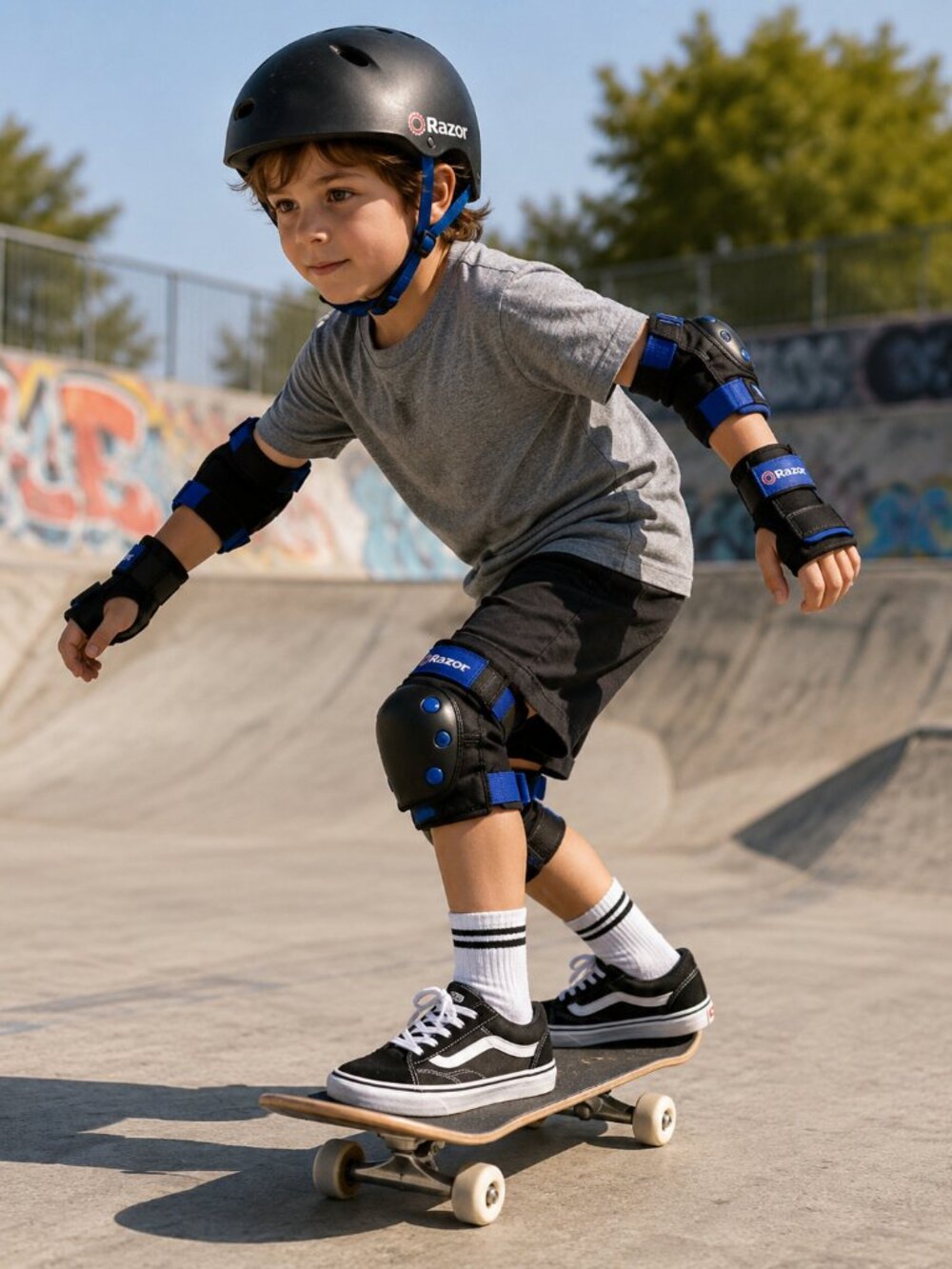 Razor Youth Multi-Sport Protective Pad Set Black Blue Ages 5+ Skate Bike Scooter